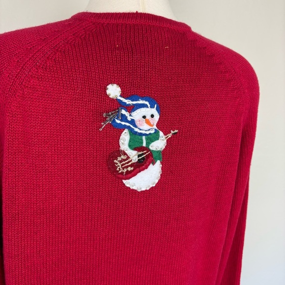 Heirloom Collectibles Christmas Cardigan Size L Full Zip Snowmen Appliques‎ Art - Picture 12 of 17